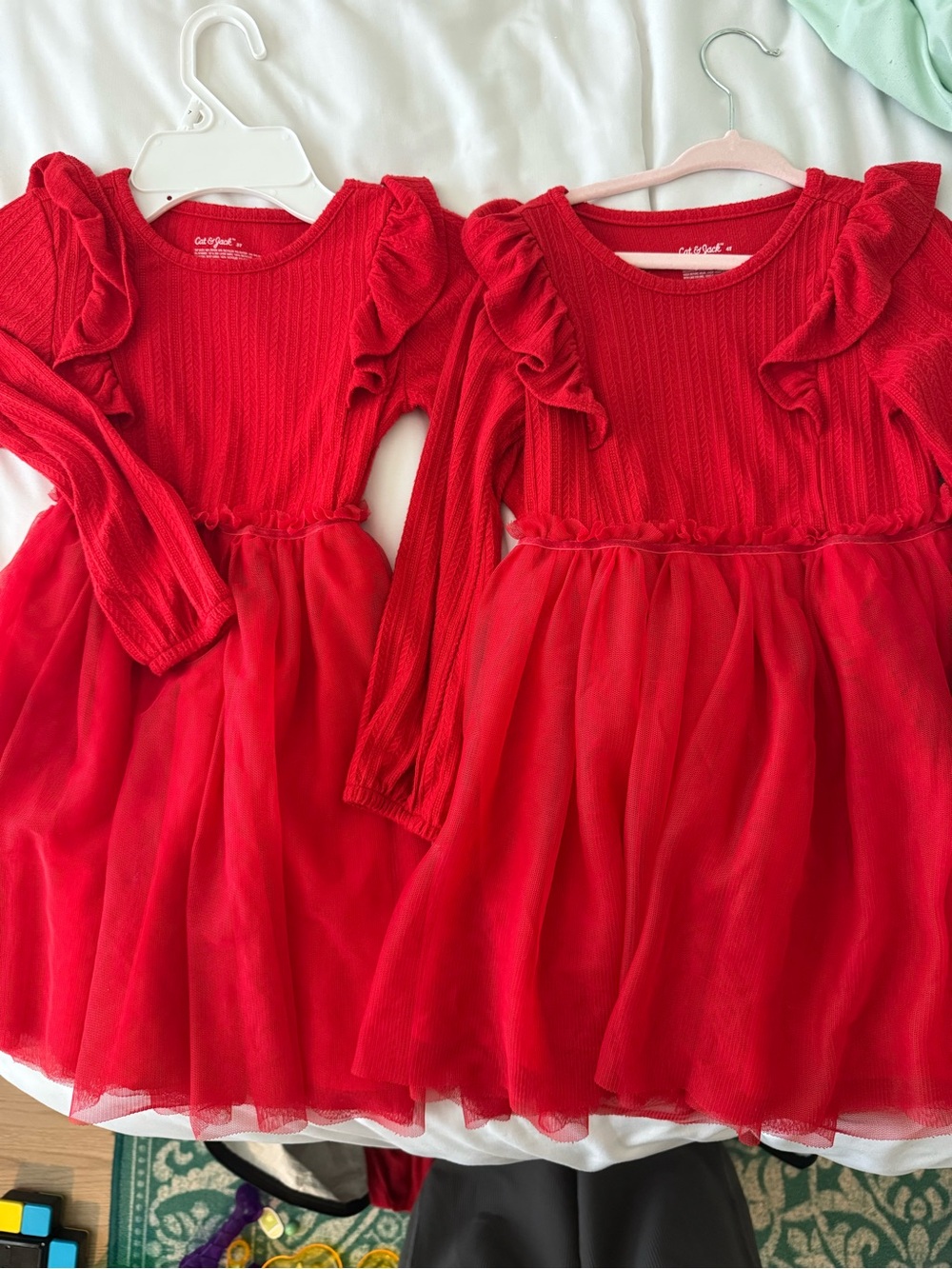 Cat & Jack Girls' Red Ruffle Long-Sleeve Tulle Party Dress